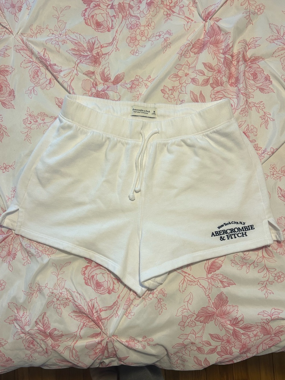 Abercrombie & Fitch White Logo Cotton Drawstring Shorts